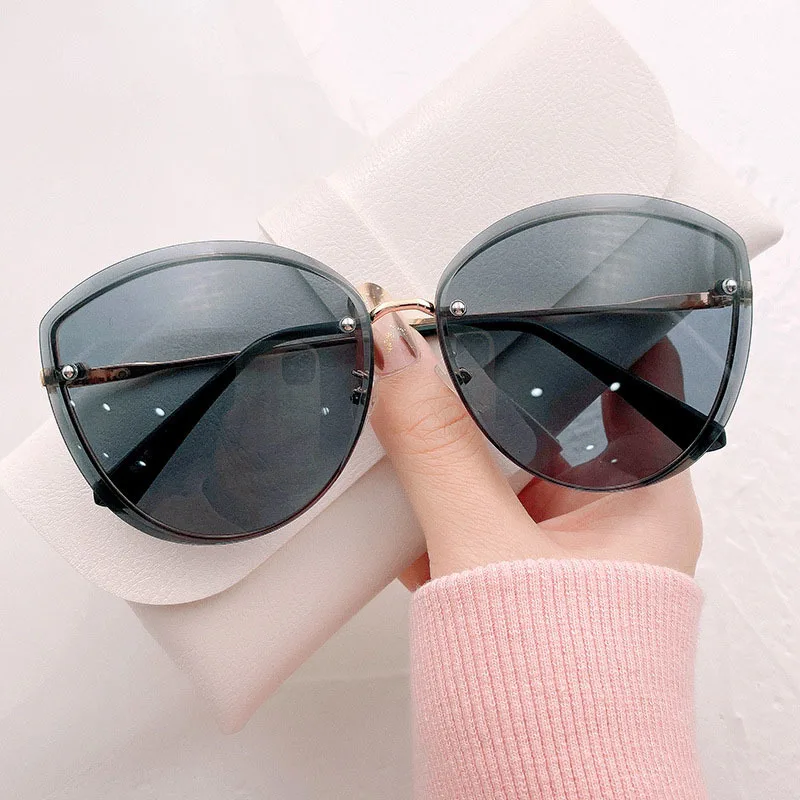big round sunglasses High Quality women's Oval Rimless Sunglasses Lady Metal Cay Eye Shades for Women Driving Glasses Sonnenbrille zonnebril dames oversized sunglasses Sunglasses