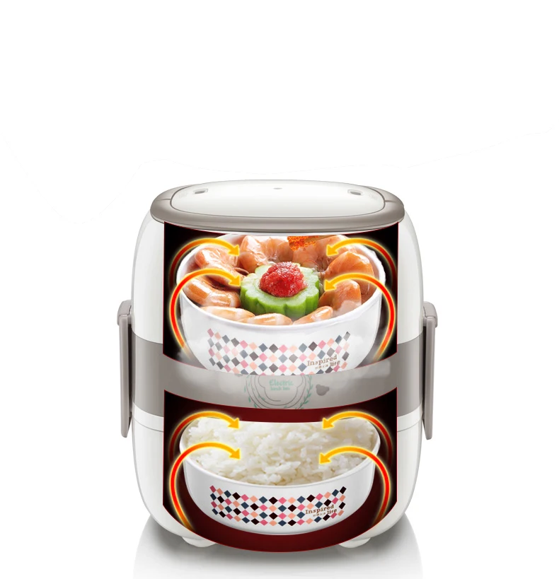 

Portable 2 Layer Electric Lunch Box Porcelain Bowls Preservation for Home and Office Mini Rice Cooker
