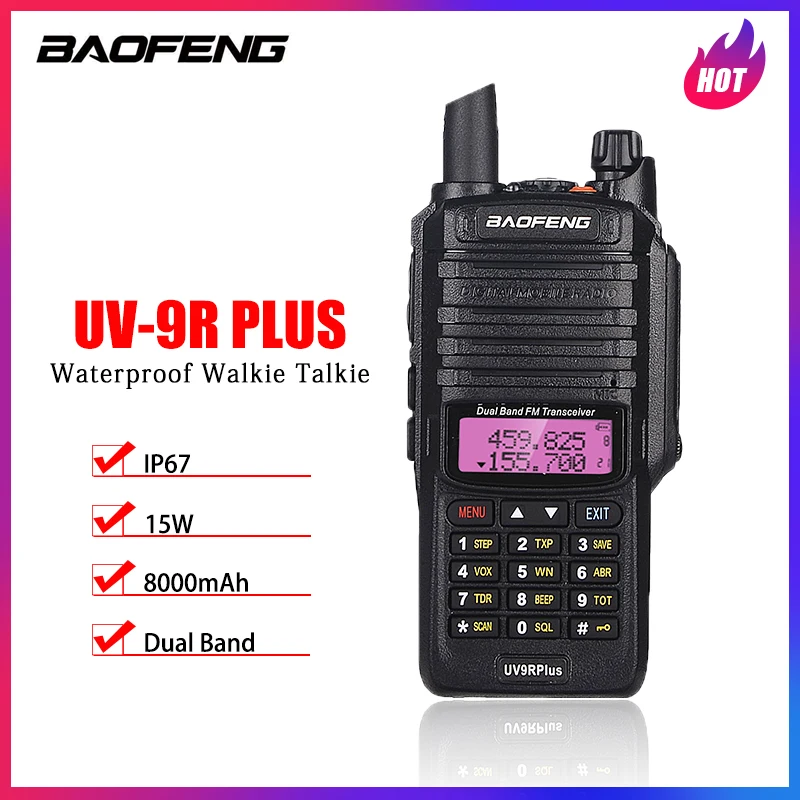 Рация BAOFENG UV-9R PLUS водонепроницаемая IP67 Двухдиапазонная 8000 мАч 15 Вт |