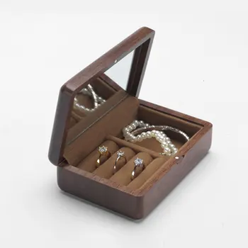 

Rings Wooden Jewelry Box With Mirror Bedroom Earrings Necklace Decorative Vintage Magnetic Buckle European Style Trinket Storage