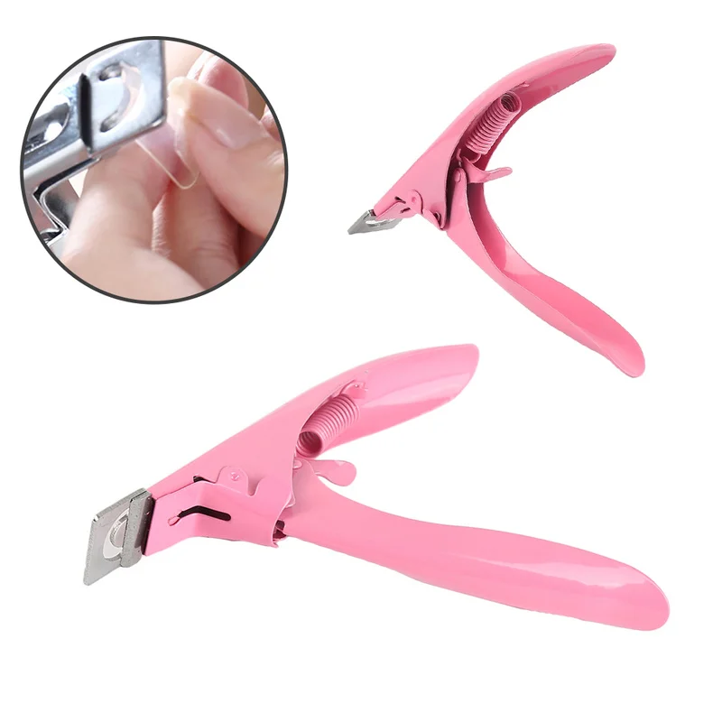 

1 Pcs Pink Edge Nail Art Manicure UV Gel False Tips Clipper Cutter Cuticle Nipper Trimmer Nails U Cutting Scissors Props