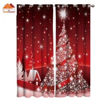 

Merry Christmas Tree Window Curtains Living Room Outdoor Fabric Drapes Curtain Home Decor