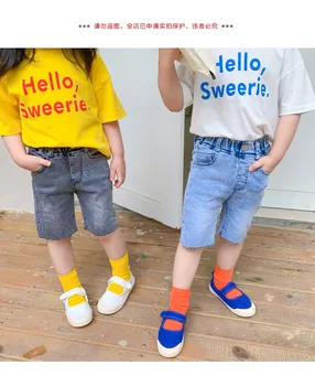 

3608 Jeans for Children 1-9 years Toddler Boy Pants Zipper Fly Elastic Pants for Kids Half Pants Girl Half Trousers