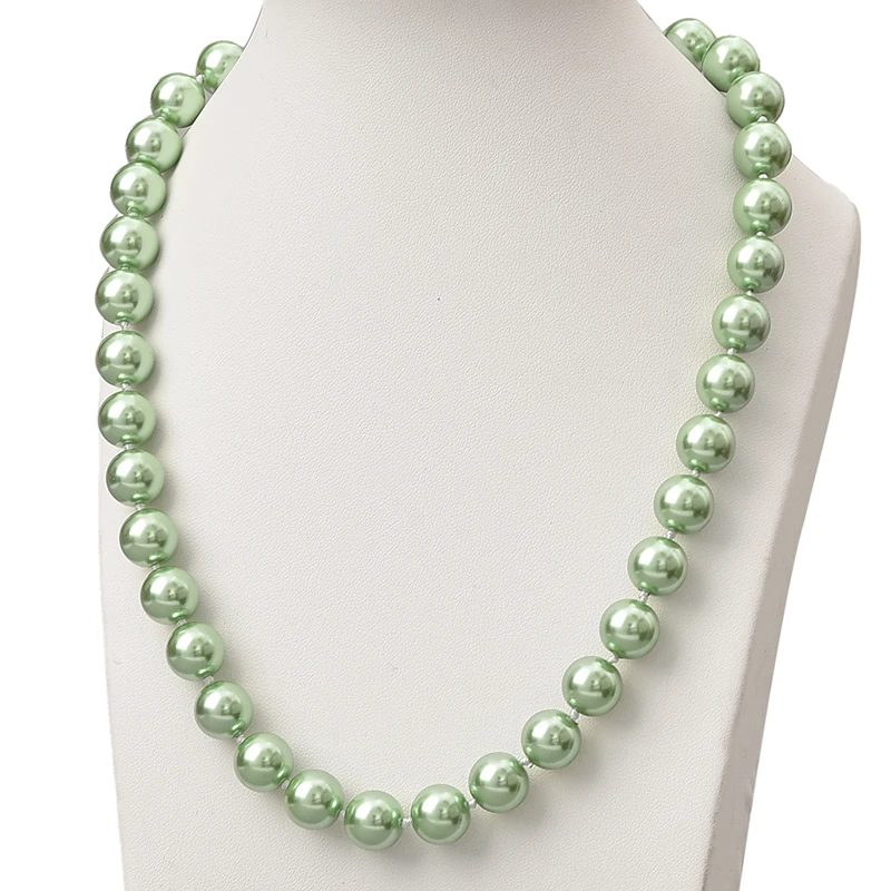 

Shining 10mm Green Pearls Chain Necklace Statement Women Jewel Imitattion Shell Pearls Necklace 18inch For Women Party H846