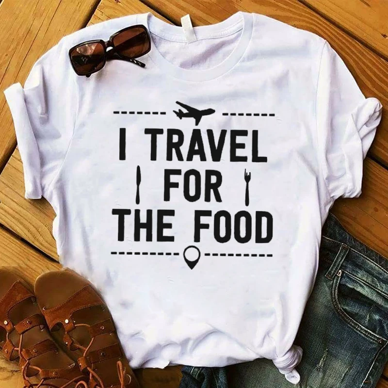 Женская футболка с графикой I Travel для еды буквами кемпинга женская уличная одежда