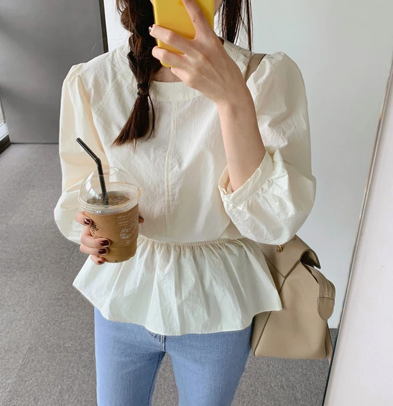 

shintimes Apricot Blouse Ruffle Sashes Casual Woman Clothes 2019 New Fall Long Sleeve Shirt Women Blouses Shirts Chemisier Femme