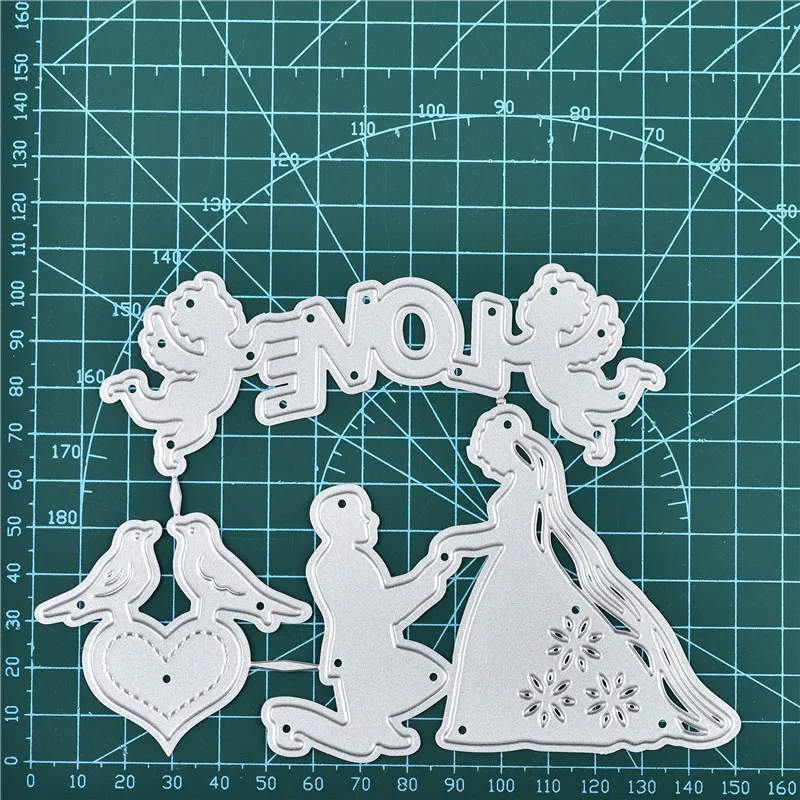 

YaMinSanNiO Marriage Proposal Angel Metal Cutting Dies Card Making Scrapbooking Dies Embossing Stencil Craft Frame Couple Dies
