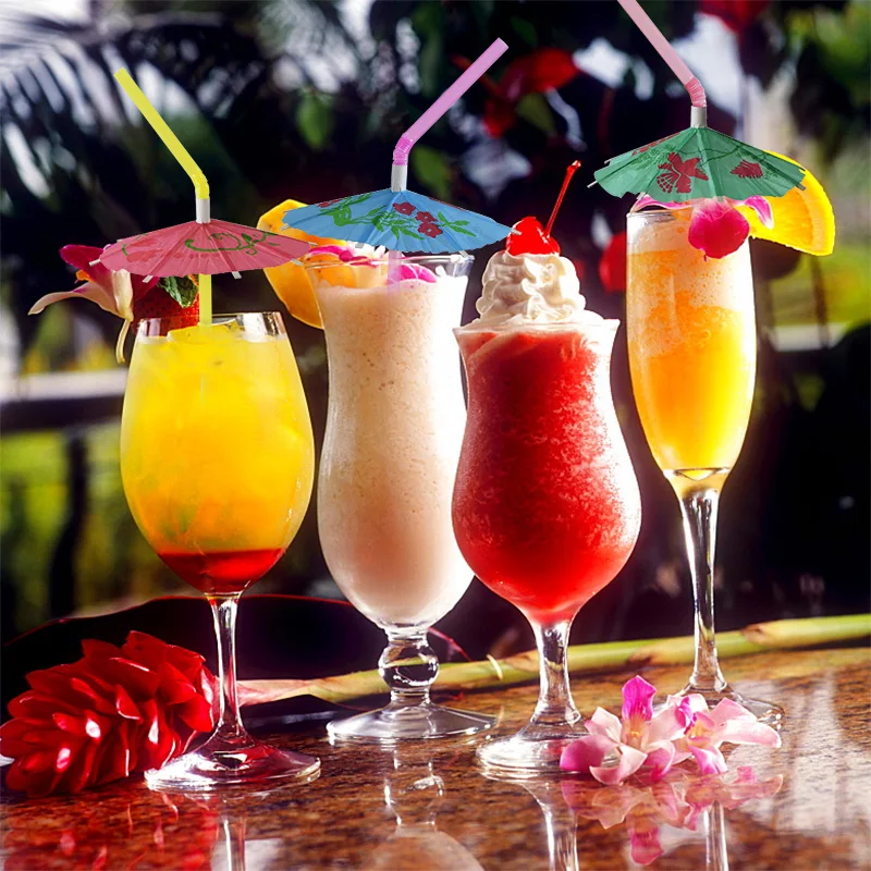 25 50pcs Tropical Umbrella Parasols Cocktail Straws Drink Juice Umbrella Plastic Straw Hawaii Beach Wedding Birthday Party Decor Disposable Party Tableware Aliexpress