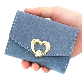 

Women Three-fold Wallet Small Candy Color Short PU Leather Heart Coin Purse Mini Female Fashion Wallets Credit Card Holder