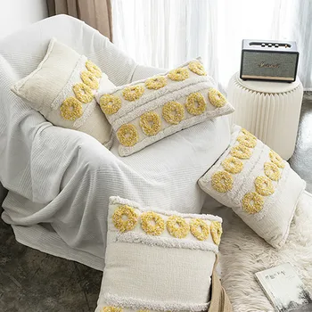

Handmade Yellow Circle Beige Pillow Cover Moroccan Style Cushion Cover 45x45cm/30x50cm HomeDecoration