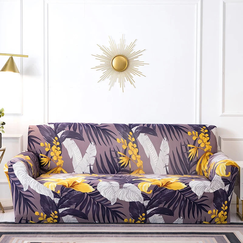 Living Room Home Printed Sofa Cover Micro Waterproof，Universal Chaise Longue Suitable 1 2 3 4 Seats，Dark Purple Flower Type | Дом и сад