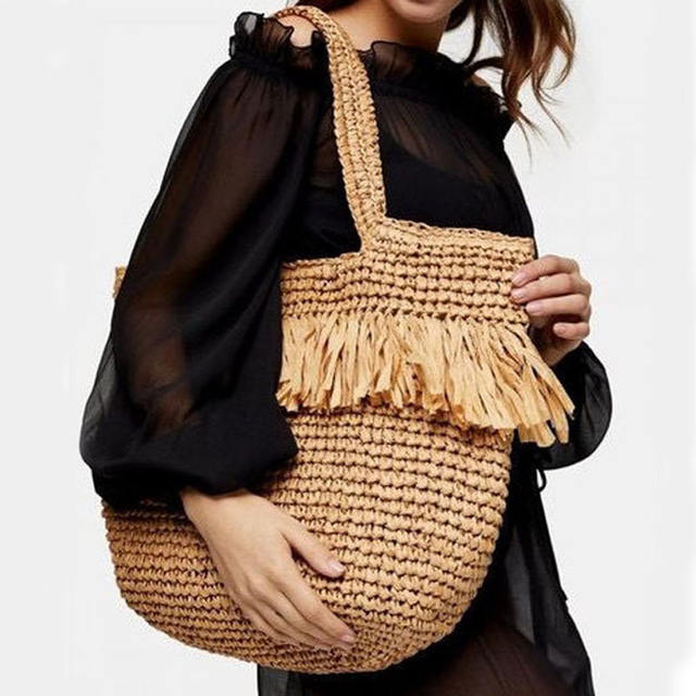 Fringed Handwoven Beach Bag Straw Raffia Kaiale Shop Free Shipping
