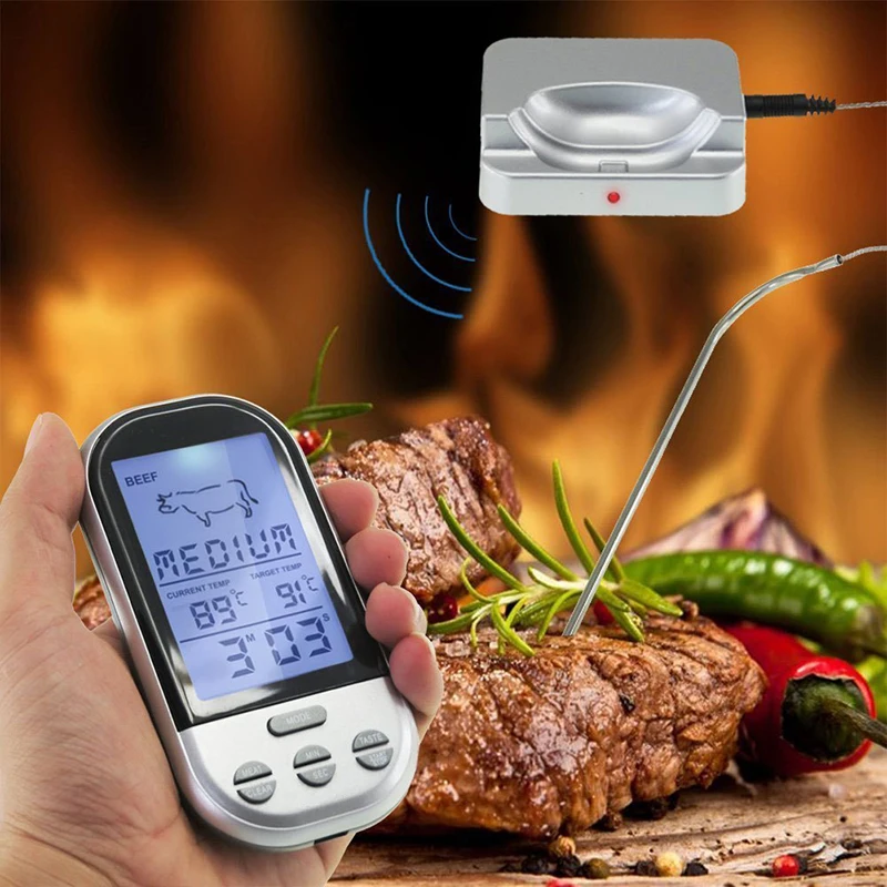 Digital BBQ Meat Thermometer Wireless Probe Grill Oven Portable