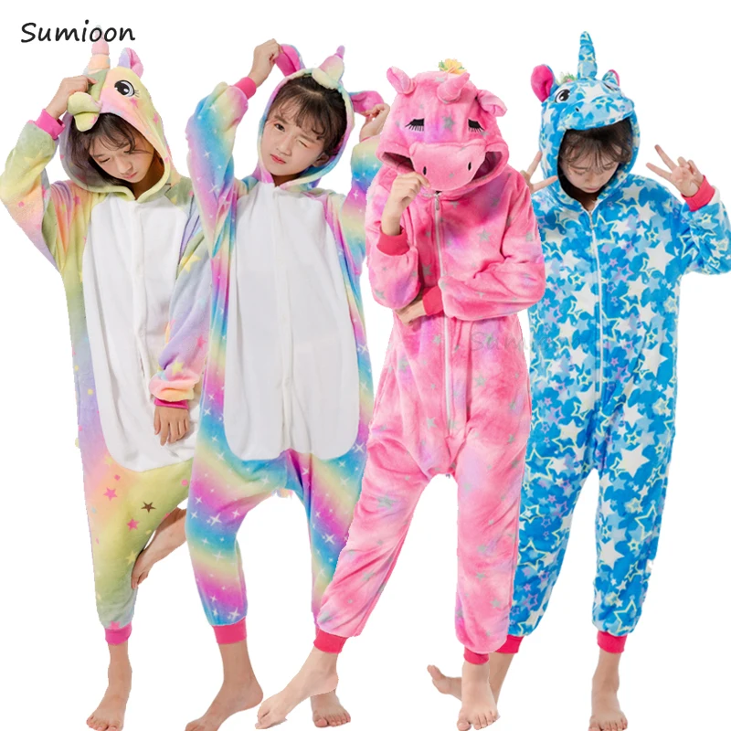 Осенняя одежда для детей, одежда для сна, пижамы для мальчиков и для девочек с единорогом; Слип, аниме зимняя Пижама для мальчиков теплые Пегас», «панда» одежда для сна