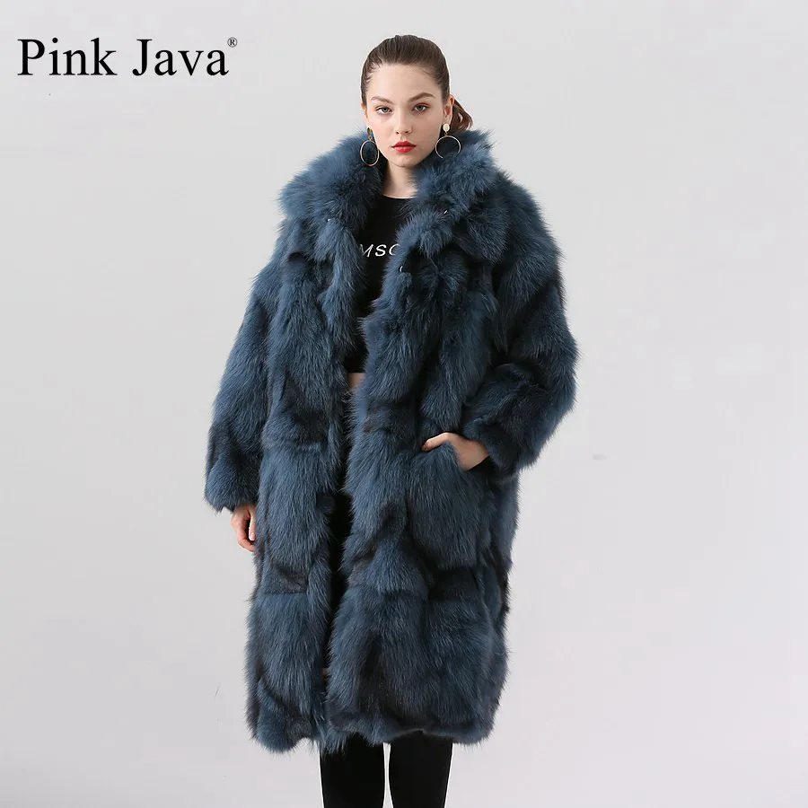 Ppink java QC19036 пальто из натурального меха женская зимняя модная куртка длинное пальто из натурального Лисьего меха Новое поступление горячая распродажа