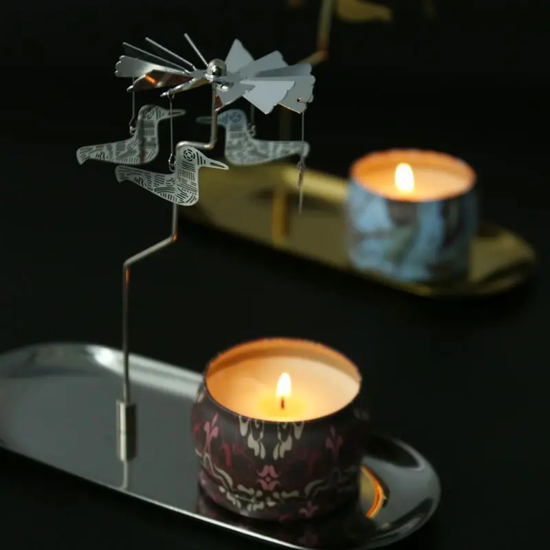 Рождество Магнитный вращающийся карусель Tealight подсвечник металлическая подставка