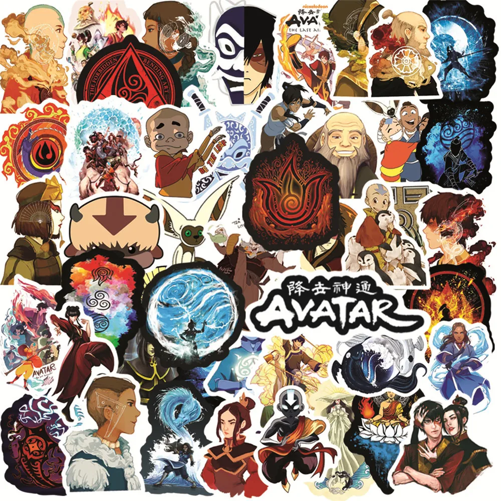 50PCS Anime Avatar The Last Airbender Stickers Cratoon Skateboard Fridge  Guitar Laptop Motorcycle Luggage Graffiti Sticker