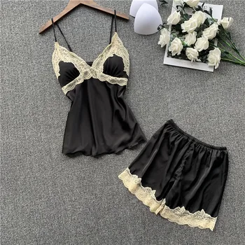 

2020 Summer Solid Short Pajamas Pyjamas Women Short Sexy Pijama Mujer Loungewear Home Clothes Sleep Set H975