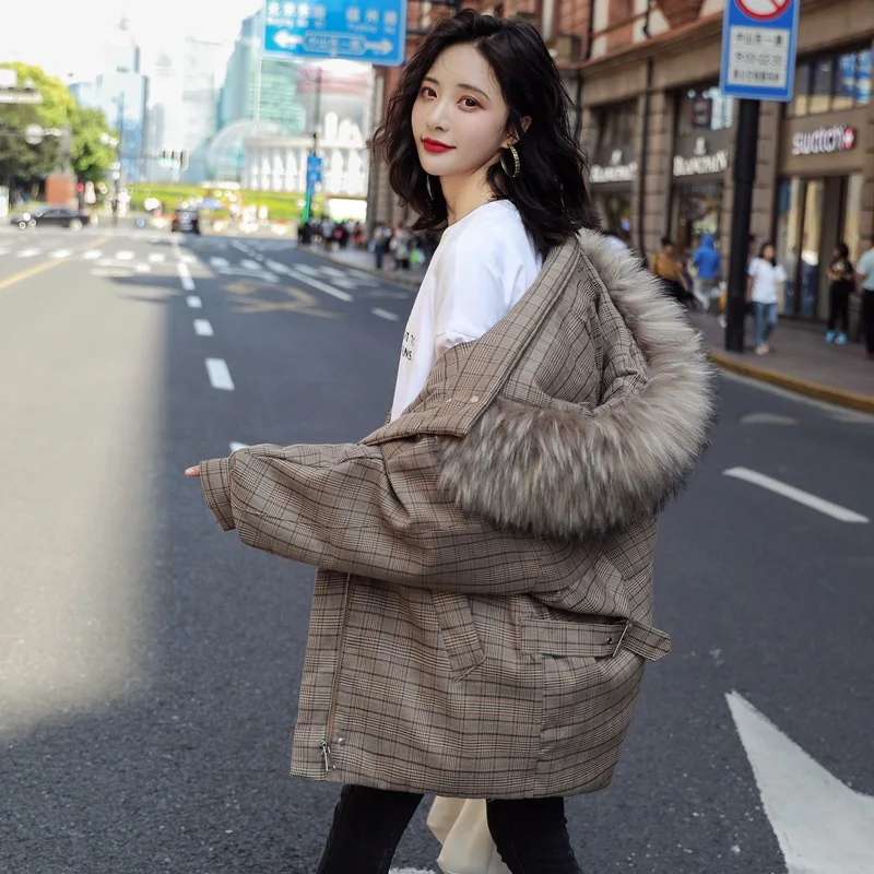 

Photo Shoot New Style down Jacket Women's Plaid Short down Coat Short-height Online Celebrity Hot Selling Cotton Coat
