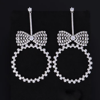 

LARRAURI Trendy Women Wedding Bridal Party Engagement Earrings Jewelry Luxury Bowknot Full Micro Cubic Zirconia Drop Earrings