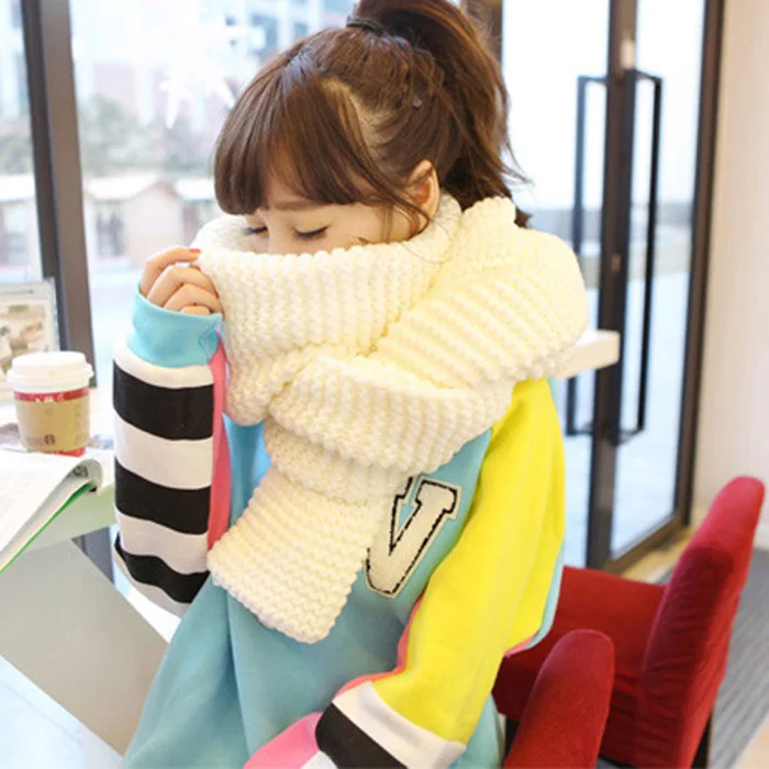 Buy new women men scarf Korean wool female student long thick warm knitting winter red black white Beige scarf