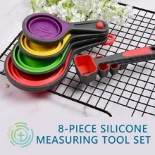 8-Piece Silicone Measuring Tool Set, 4-Piece Spoon + 4-Piece Cup, Folding Measuring Cup and Spoon Set