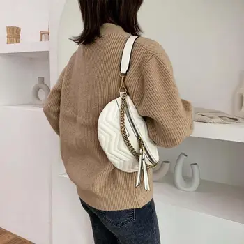 

Retro Chain Fanny Chest Bag Women PU Leather Belt Bag Female Waist Packs Street Crossbody Pack Hip Bag Ladies Zipper Kidney Bags