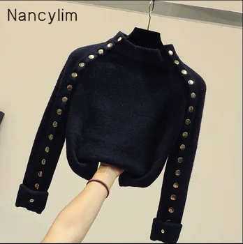 

Temperament Chic Double-Row Button Pullover Sweater Lady Ins Fashion Warm Knitted Sweater Student Short Knitting Shirt Jumper