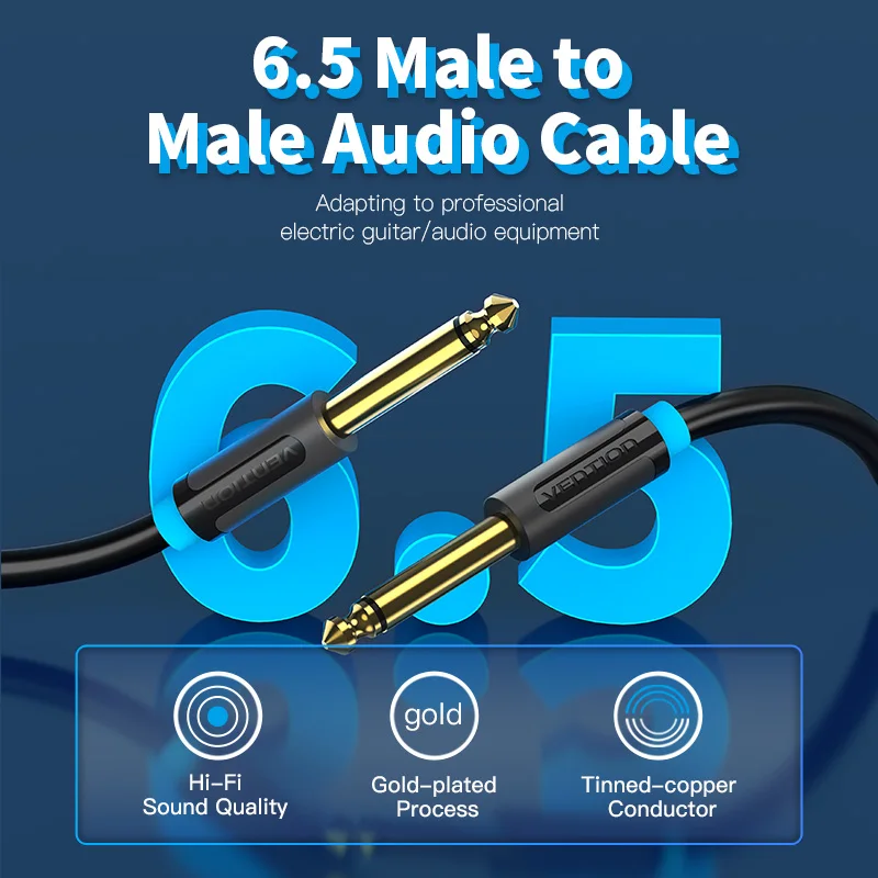 Premium Gold-Plated Audio Cable - 6.5mm Jack, 1m & 2m Lengths