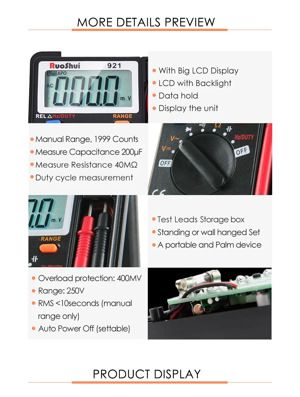 921 Victor RuoShui Digital Multimeter Manual Voltage Resistance Capacitance multimetro Foldable Multimetro tranistor tester