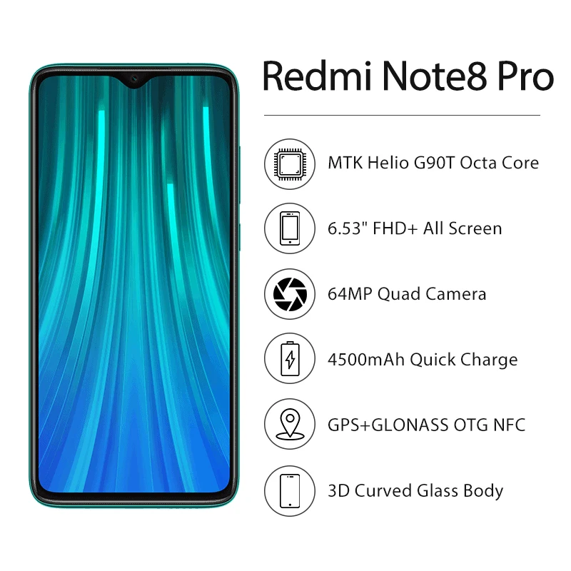 Глобальная версия Xiaomi Redmi Note 8 Pro 64MP Quad camera 6 ГБ 64 Гб Смартфон NFC 4500 мАч 18 Вт MTK Helio G90T 6,5" FHD+ смартфон