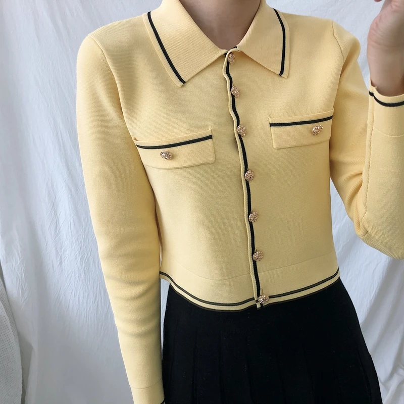 ^*Best Offers Women's Knitted Cardigan Single Breasted Jacket Long Sleeve Turn Down Collar Preppy Style Knitwear Short Jacket