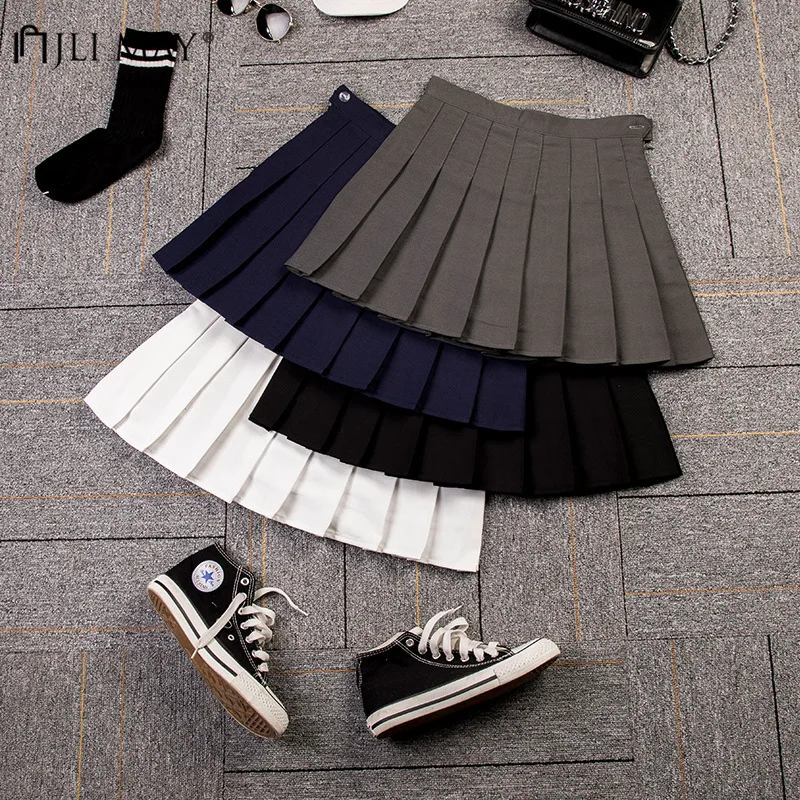 JLI мая, плиссированные юбки с высокой талией, осенняя однотонная мини-юбка в стиле ампир, повседневная узкая юбка, милый минималистичный консервативный стиль