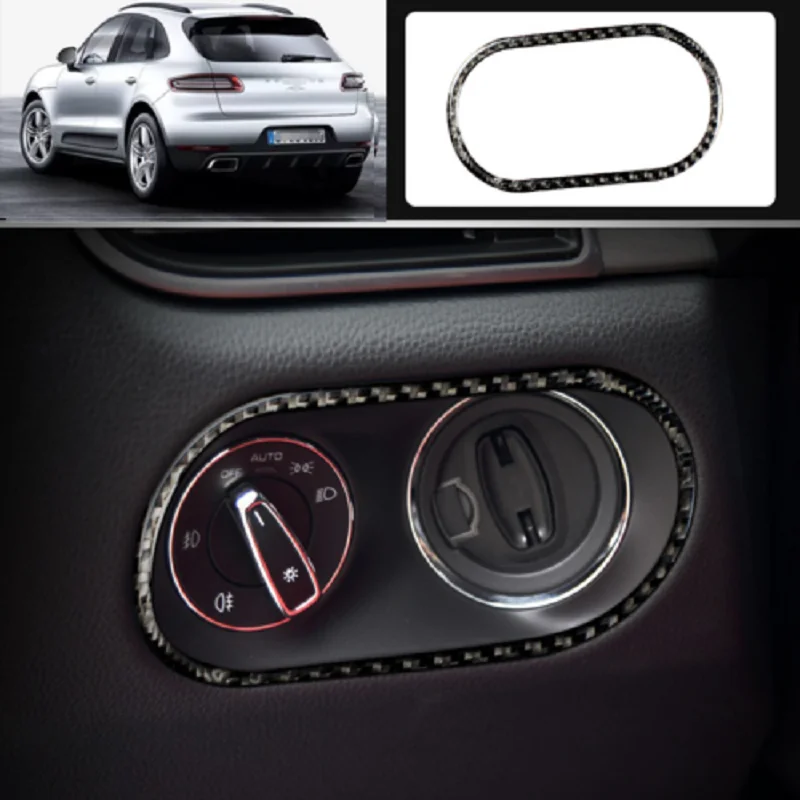 Real Carbon Fiber Car Interior Headlight Switch Frame Trim Cover For Porsche Macan 2014-2020