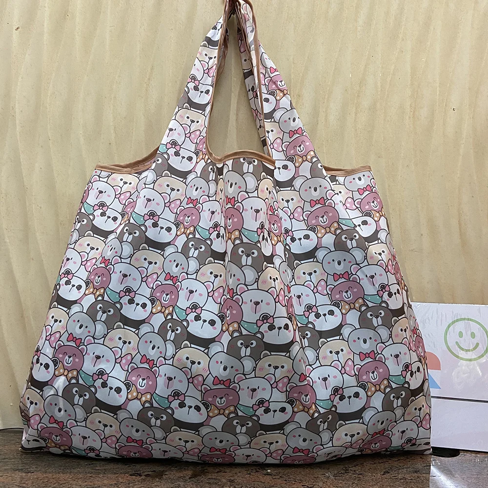 Bolsa de compra de alimentos reutilizable para mujer, bolso de hombro plegable, lavable, ligero y reutilizable