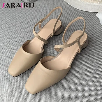 

SARAIRIS Consise Female Summer Sandals Square Toe Back Strap Low Heel Solid Sandals Women 2020 Office Casual Shoes Woman