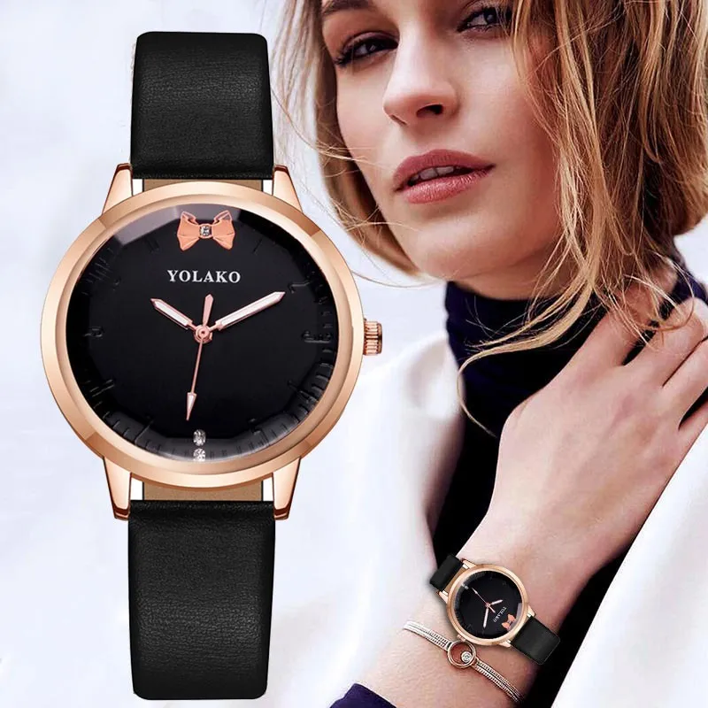 YOLAKO New Personality Leather Strap Women Watches Female Simple reloj mujer Quartz Wrist Watch Casual Analog Round Clocks | Наручные