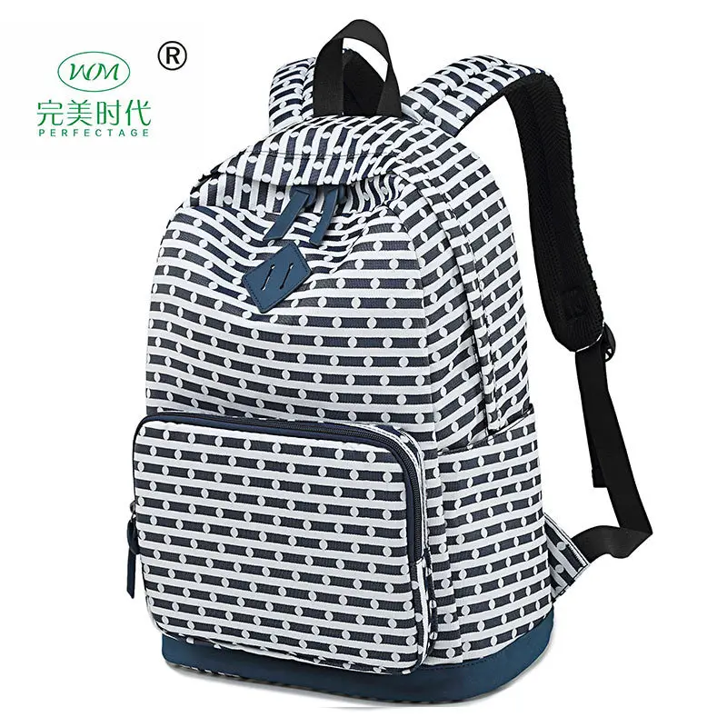 

2019 New Style Retro Casual Polka Dot Stripes Hipster Korean-style Backpack Fashion Waterproof Wearable Middle School Students S