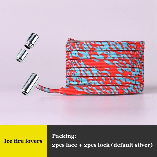 Elastic No Tie Shoelaces Colorful Flat Shoe laces Sneakers shoelace Metal Lock Lazy Laces for Kids Adult One size fits all shoes Ice fire lovers