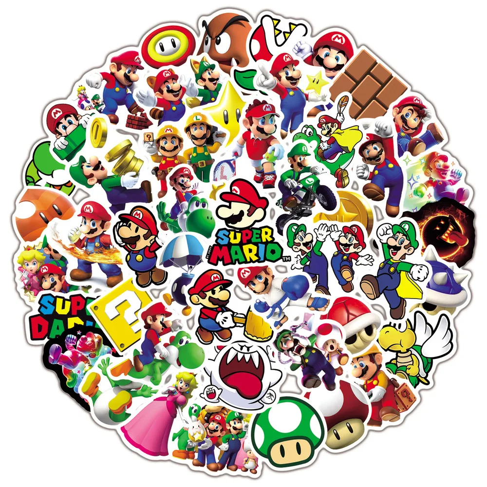 Pegatinas de Super Mario para niños, juego clásico de dibujos animados, equipaje DIY, teléfono, guitarra, portátil, impermeable, pegatina de Graffiti, 10/50 Uds.