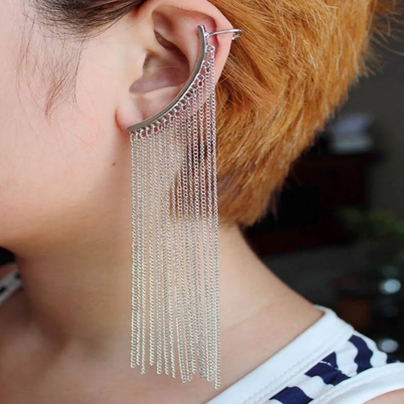 

2019 New Fashion 1 piece Gold Silver Metal Personality Punk Style Long Tassel Pendant Earring Eardrop Women Girl Ear Ornaments