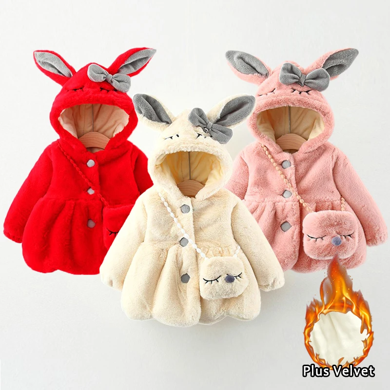 Baby Girl Cute Rabbit Ear Bunny Hoodie Coat Warm Winter Jacket Outwear Snowsuit 
