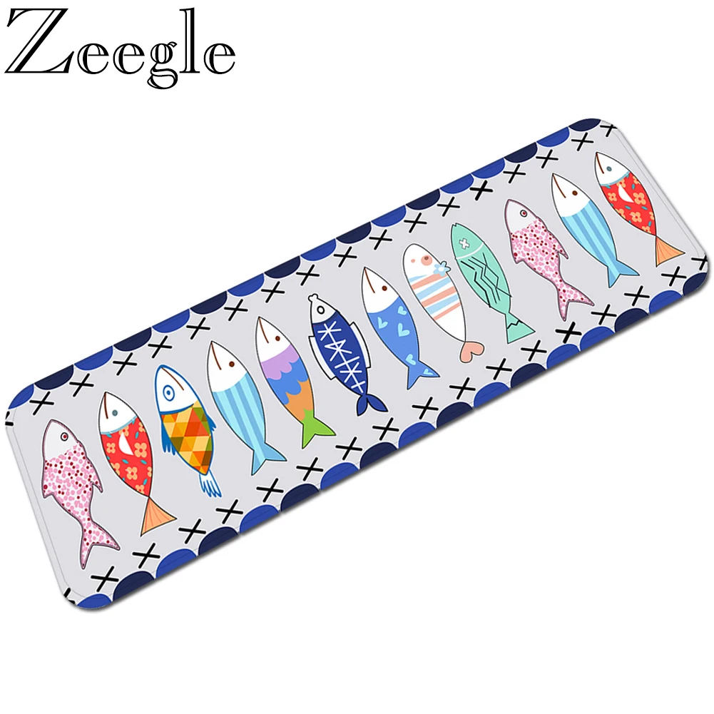 

Colorful Fish Pattern Living Room Carpet Entrance Doormat Washable Flannel Floor Mat Kitchen Long Carpet Front Door Carpet Mats