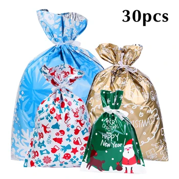 

30PCS Cute Christmas Gift Bags Aluminum Foil Drawstring Bags Cookies Candy Packaging Bag Party Favor Gift Wrapping for Christmas
