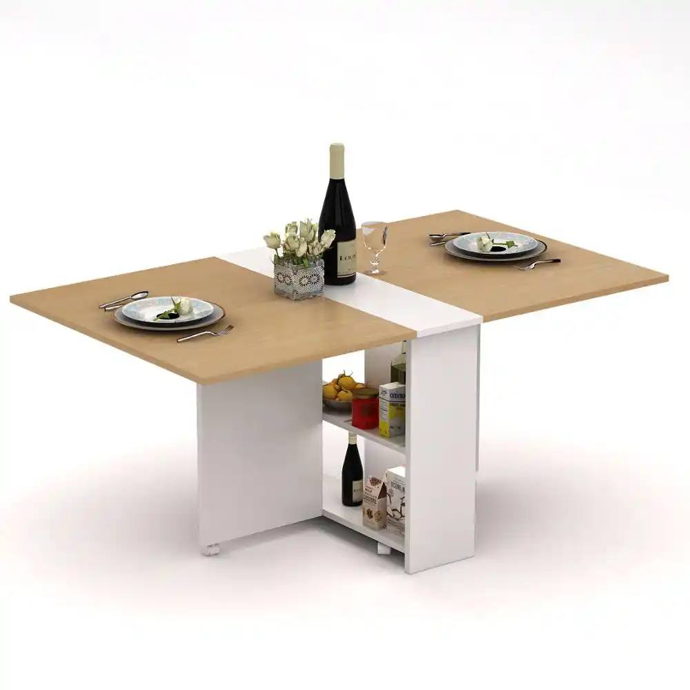 Folding Extendable Dining Table Pear Wood Color Movable Table With - Folding Extendable Dining Table Pear Wood Color Movable Table With