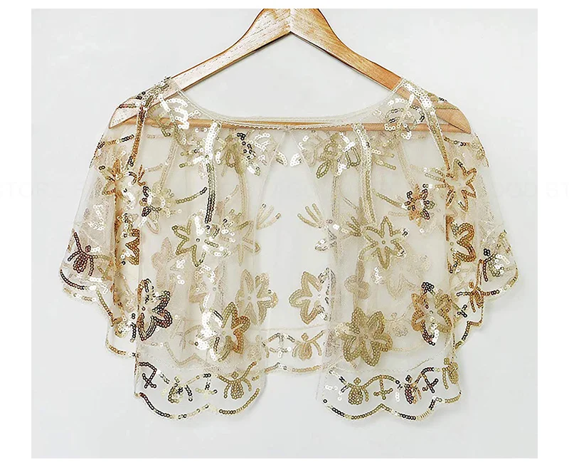 Women Glittering 1920s Shawl Wraps Sequin Beaded Evening Cape Bolero Flapper Cover Up (7)