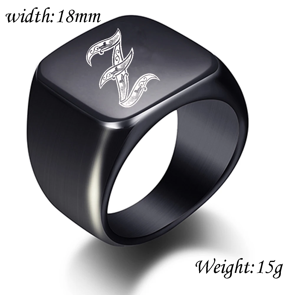 Custom Jewelry Letter Stamp Men Rings Gift Black 18mm Male