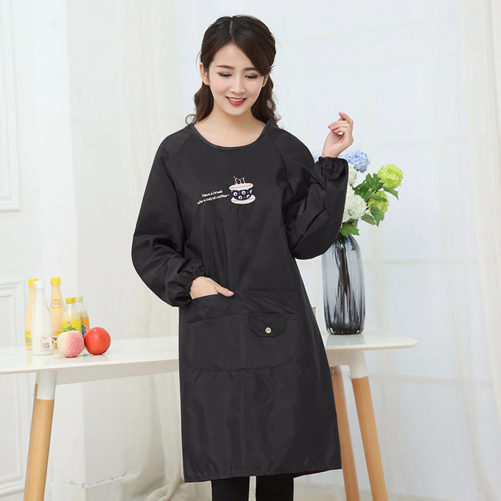 2020 Women Waterproof Oil Proof Home Kitchen Cooking Apron Long Sleve Baking BBQ Chef Smock Kitchen Accessory