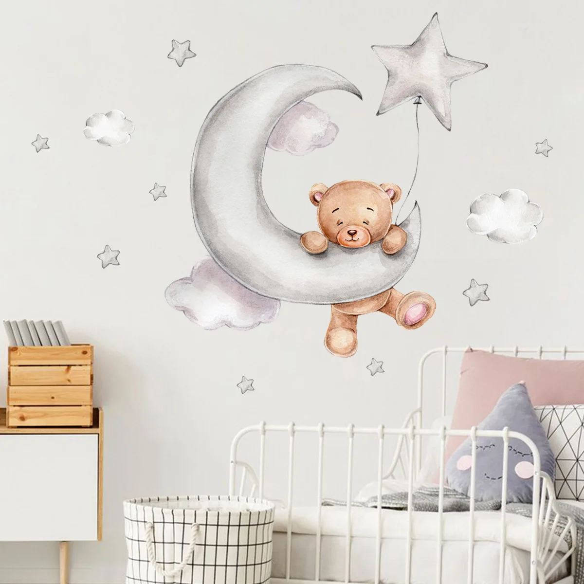 BABY Bear Moon Star Cloud Wall Sticker Bedroom Baby Room Cartoon Art Wall Decal 