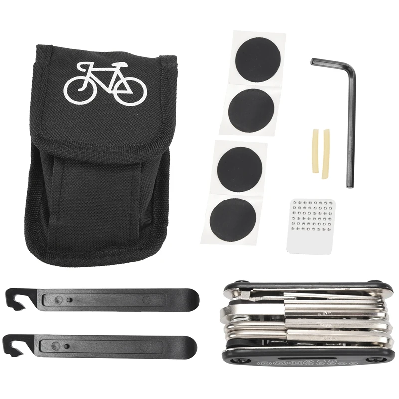 16-In-1 Bicycle Repair Kit Multi Tool Pocket Bike Tire Lever Self Adhesive Patch Et | Спорт и развлечения